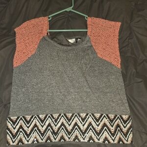Miss ME Chevron Sequin Gray and Pink Women's Top